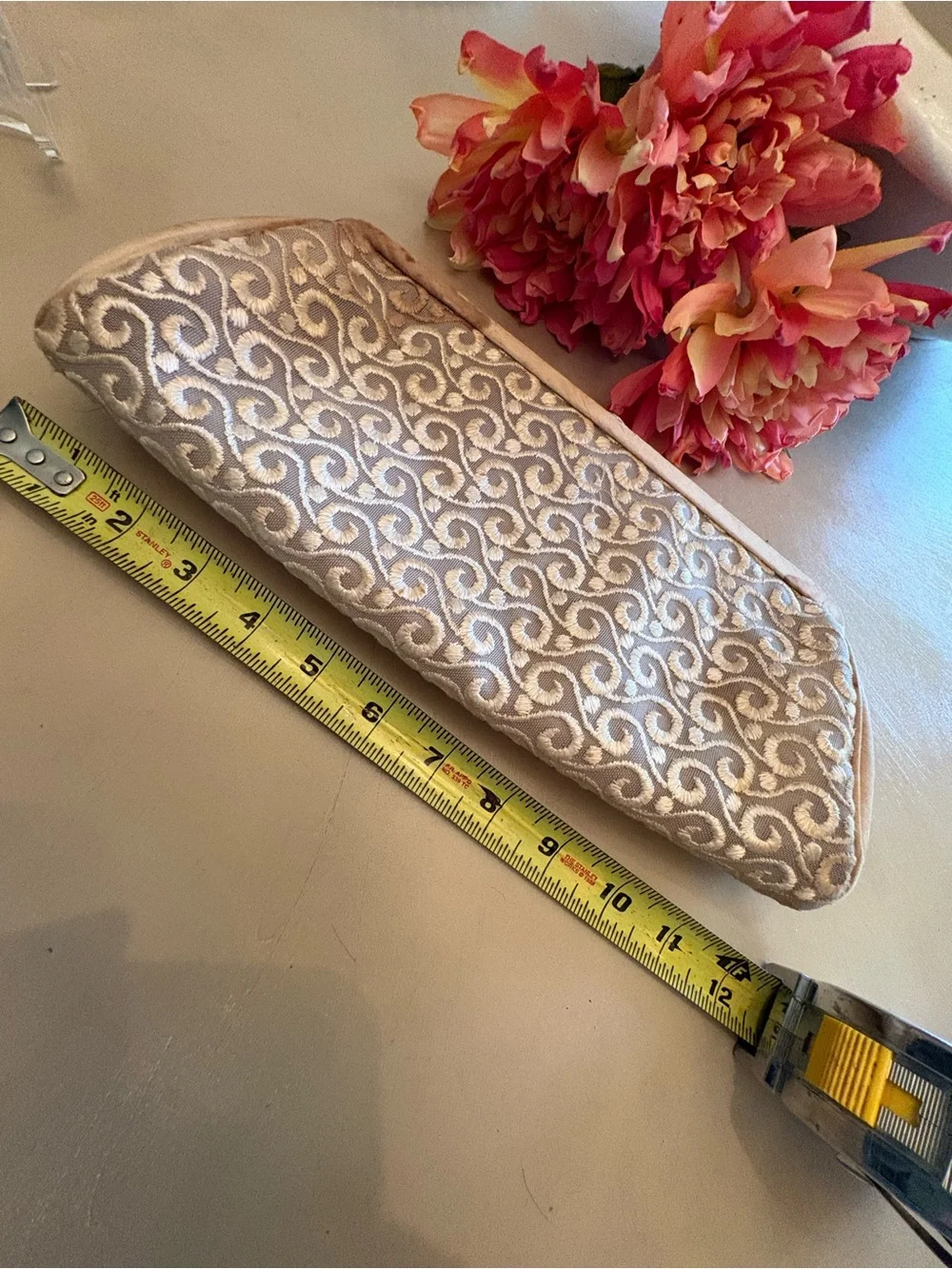 Ornate Swirl Textured Clutch in Champagne